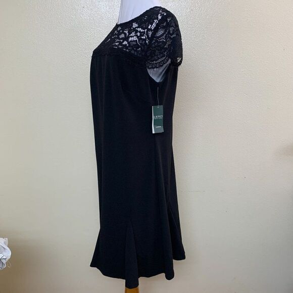 RALPH LAUREN Womens Jewel Neck Above the Knee Fit + Flare Dress 12 Black - Picture 6 of 10